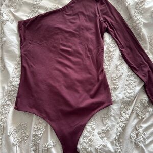 Nuuds One-Shoulder Merlot Bodysuit